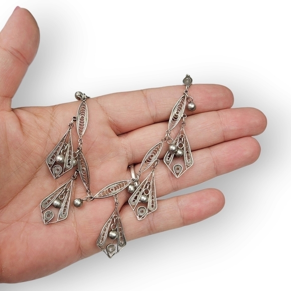 VINTAGE Sterling Filigree Necklace Chain Turkish Style Leaves Flowers 925 Silver - Picture 10 of 11